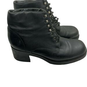 Naturalizer Ankle Boots Women's Black Leather Round Toe Lace Up Chunky Size 11 M